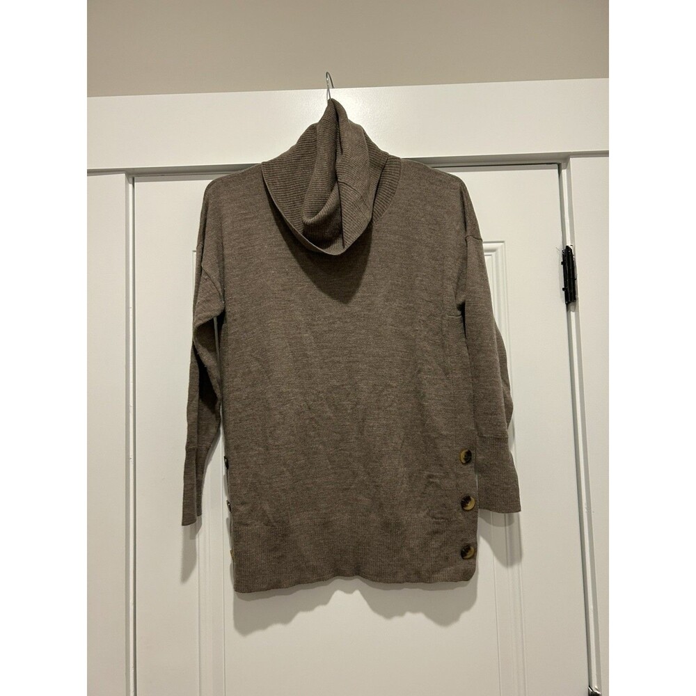 Ellen Tracy Merino Wool Turtleneck Sweater Sz Large Brown Heather Cozy Minimal